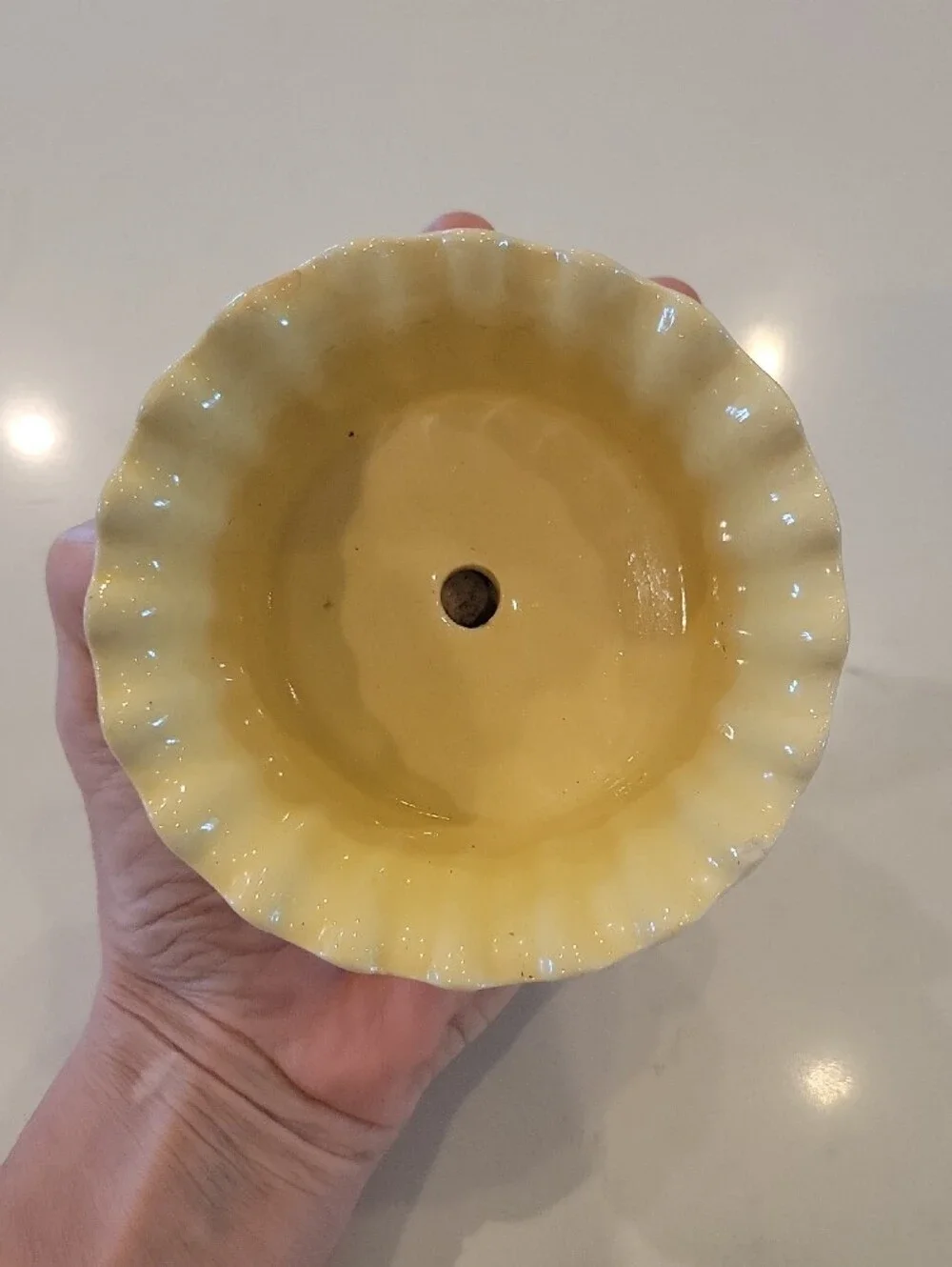 Vintage Buttercup Yellow Ceramic Scalloped Planter with Saucer